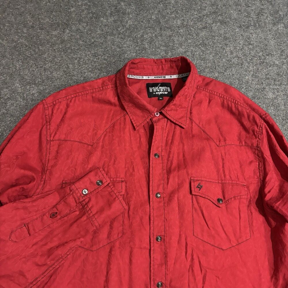 Garth Brooks Sevens By Cinch Shirt Men XL Red Western Pearl Long Sleeve Paisley